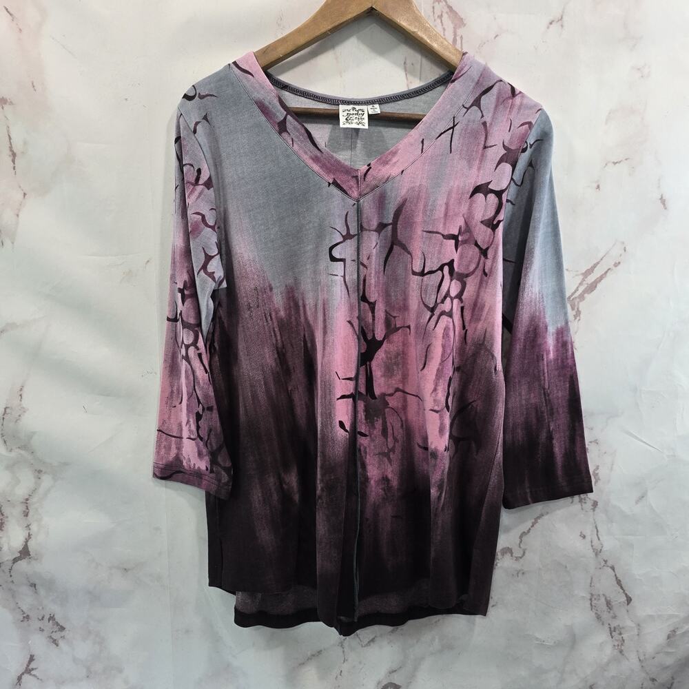 Parsley & Sage Shirt Womens Small Gray Purple Artsy Art To Wear Blouse Boho